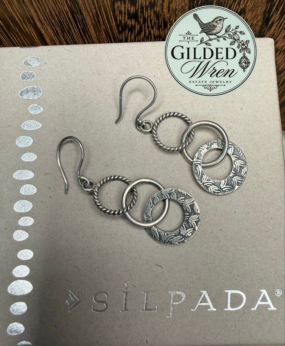 Silpada Triple Threat W1616 Sterling Silver Interlocking Circle Dangle Earrings